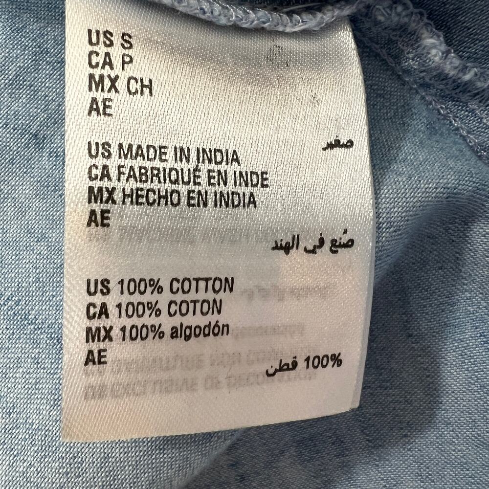 SUN + STONE Blue Chambray Embroidered Raw Hem Open Cardigan Jacket Aztec Boho S - Picture 9 of 11